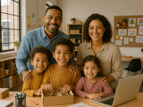 Starting a family-friendly business with kids in a creative workspace
