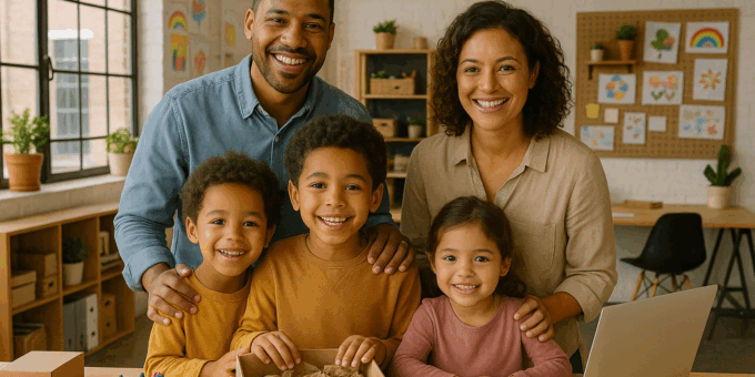 Starting a family-friendly business with kids in a creative workspace